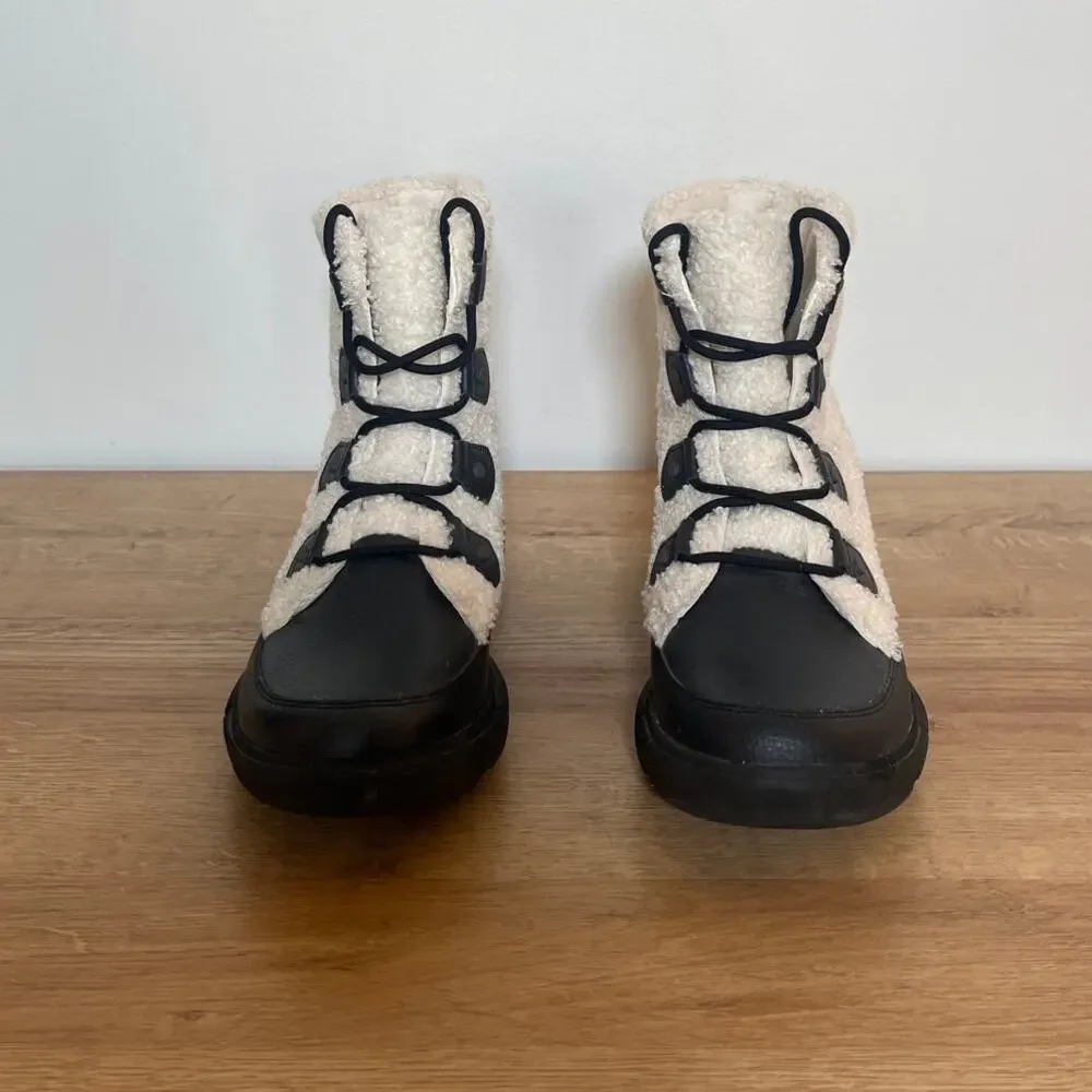 Sorel Women's Explorer II Joan Cozy Boot Black Cream Faux Shearling Size 10 - Picture 2 of 7